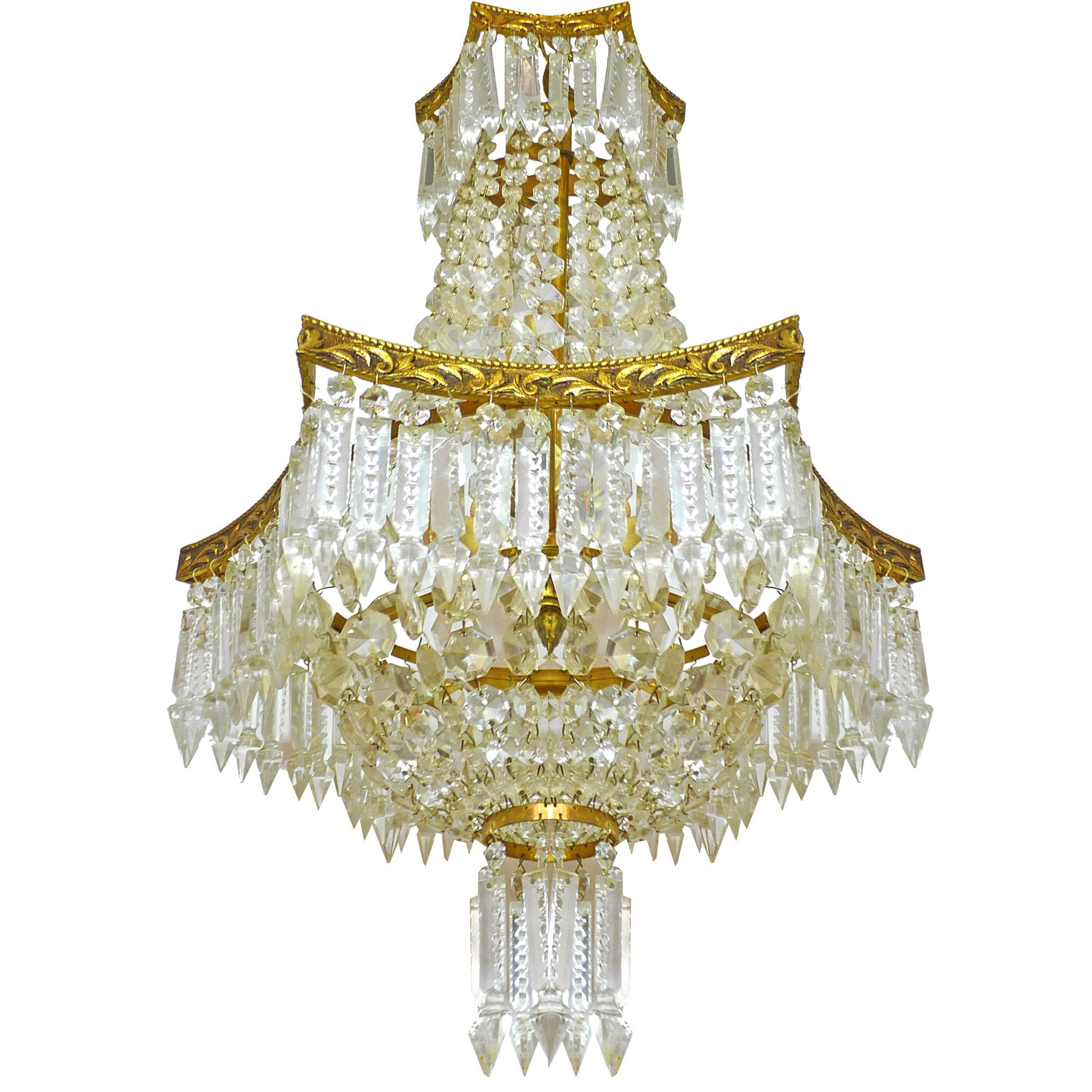 French Regency Empire Basket Neoclassical Chandeliergilt Bronze And Cut Crystal French Regency Empire Basket Neoclassical Chandeliergilt Bronze And Cut Crystal