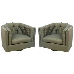 Pair of Tufted Barrel Back Swivel Chairs 7
