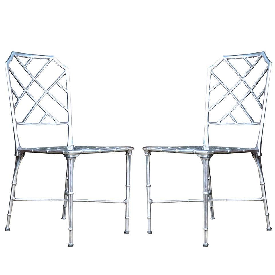 Pair of Faux Bamboo Side Chairs For Sale