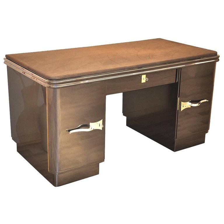 Art Deco Desk With Dark Grey Metallic Finish For Sale at 1stdibs