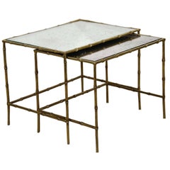 French Brass Bambus und Glas Nist-:: Beistell- oder Endtische