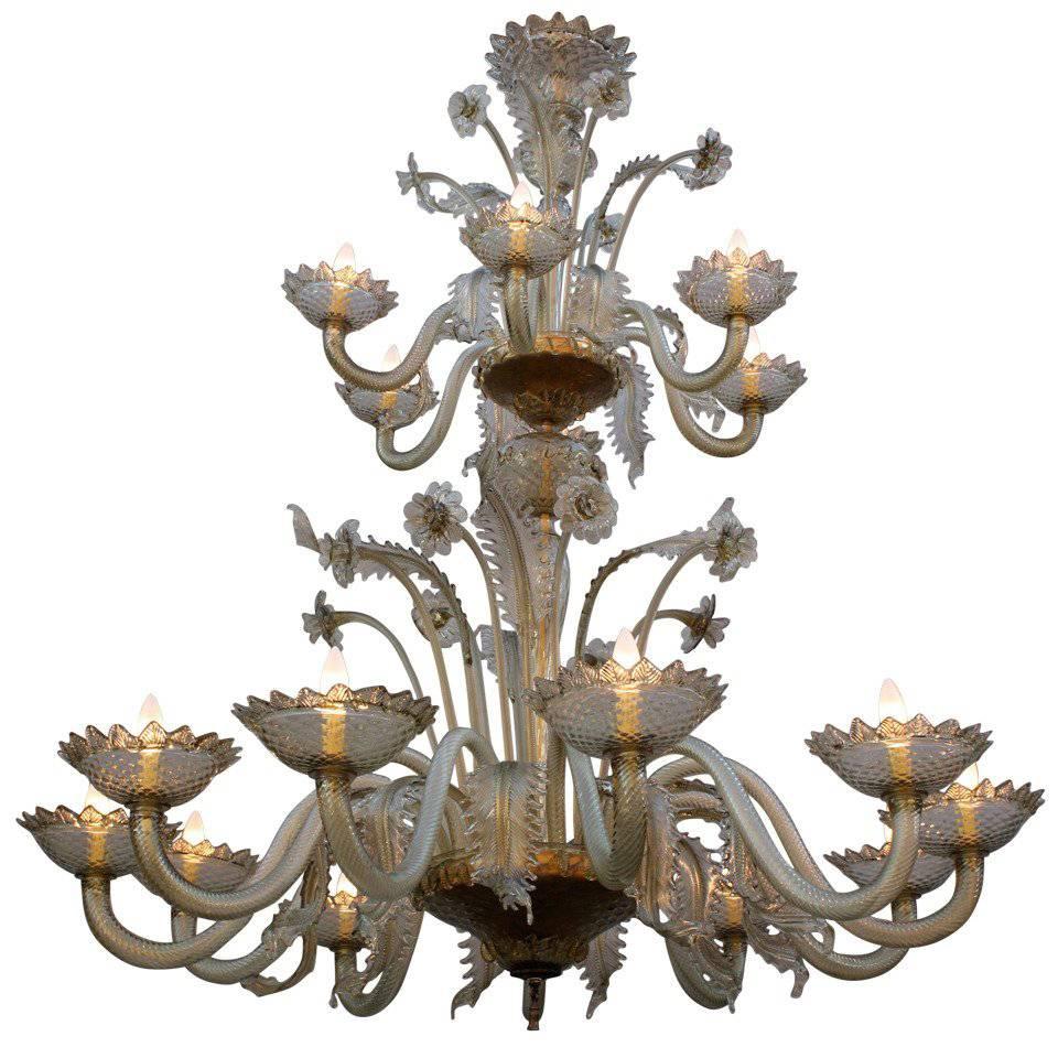 Imposing Antique, 1920s Two-Tier Murano Chandelier For Sale
