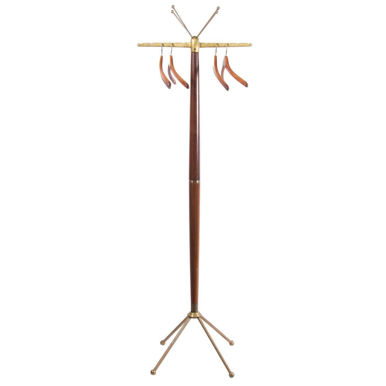 Gio Ponti Brass and Wood Coat Stand For Sale