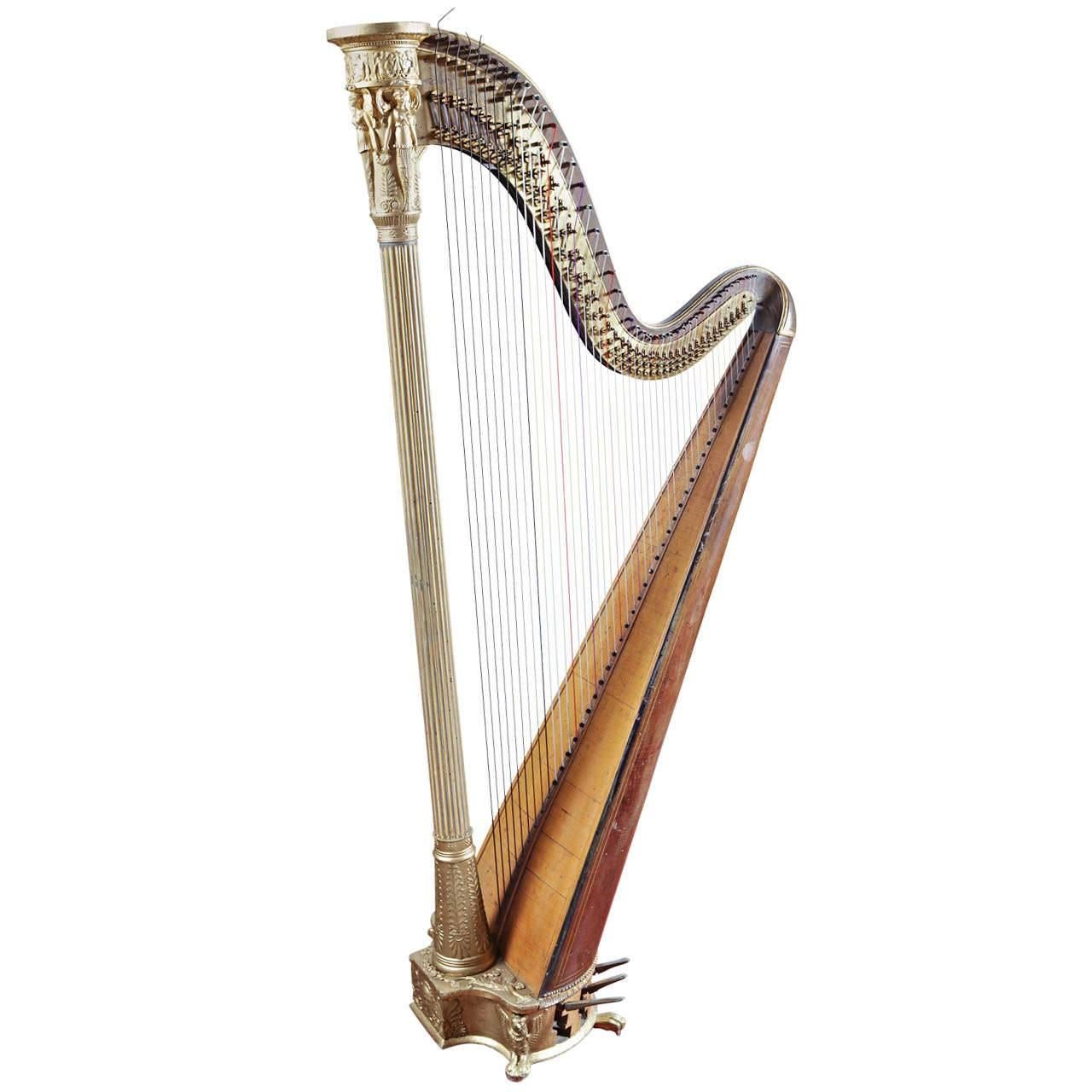 Early 19th Century French Maple and Gilt Double Action Harp by S. Erard, 1811