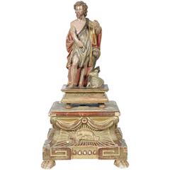 18th Century Italian Polychrome Carved Statue of St. John the Baptist