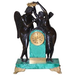 Superb Russian Empire Gilt Bronze Malachite Clock-Makers Mark-Proven, circa 1828