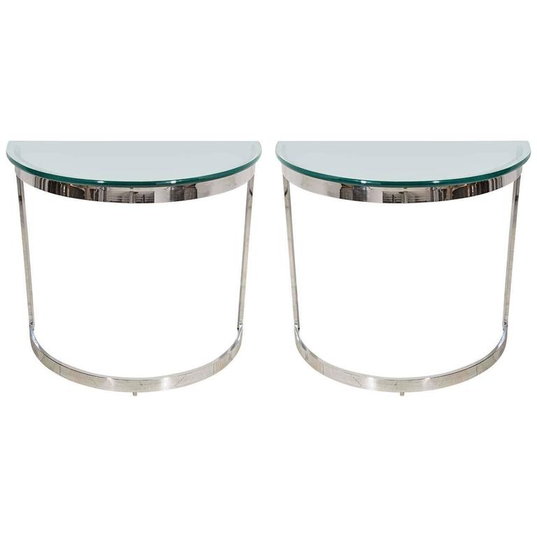 Pair Of Mid Century Modern Chrome And Gl Demilune Console Tables Pair Of Mid Century Modern Chrome And Gl Demilune Console Tables For