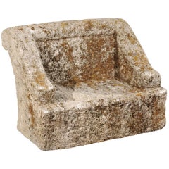 Petite Italian Cast Stone Garden Bench with Worn Patina from the 19th Century