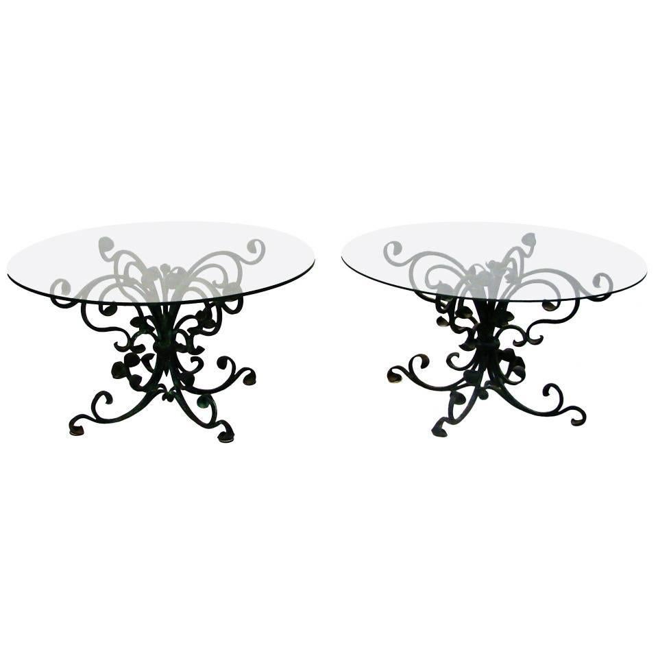 Pair of Decorated Hand-Wrought Art Nouveau Iron Side Tables
