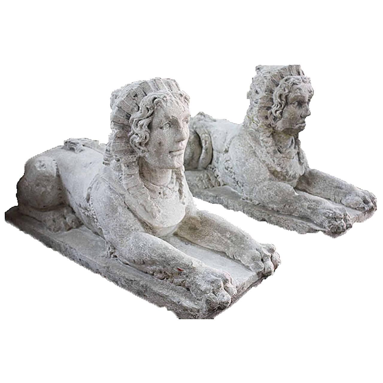 Pair of Limestone Sphinx, circa 1750
