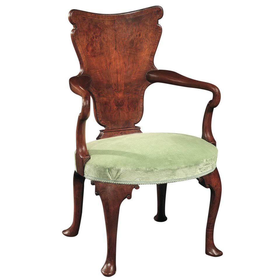 George II Finely Figured Burr Walnut Armchair For Sale