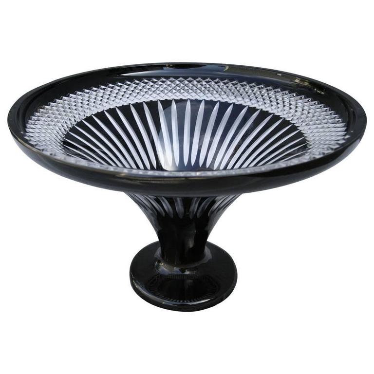 1960s Black CutGlass Bowl For Sale at 1stdibs
