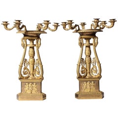 Unusual Pair of Empire Ormolu Six-Light Candelabra, Signed Thomire A Paris