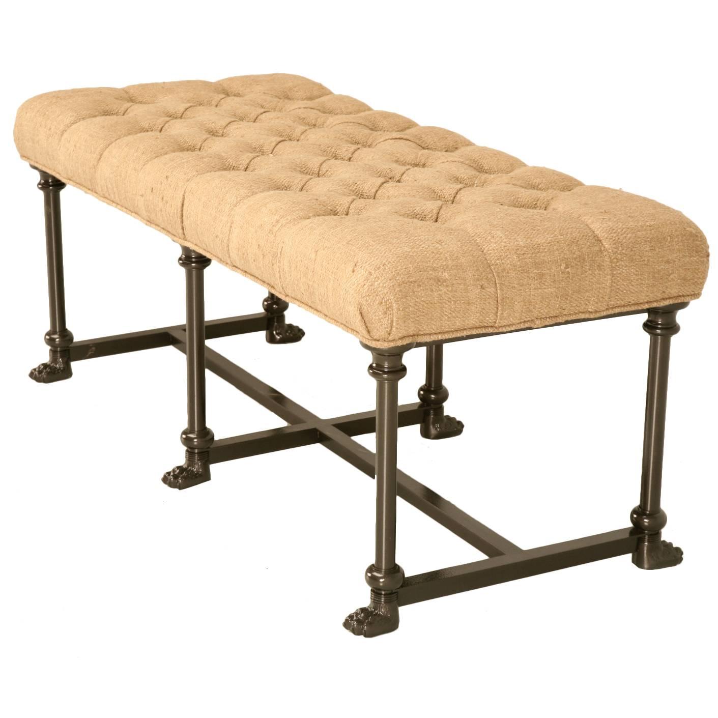 Custom-Made Bench with Steel Frame and Tufted Seat Available in Any Dimension For Sale