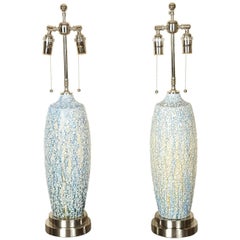 Lovely Pair of Ceramic Lamps with a Textured Multicolored Volcanic Glaze 5