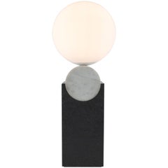Contemporary Monument Lamp Circle in Carrara Marble, Solid Steel and Glass