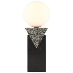 Contemporary Monument Lamp Triangle in Granite, Solid Steel and Glass