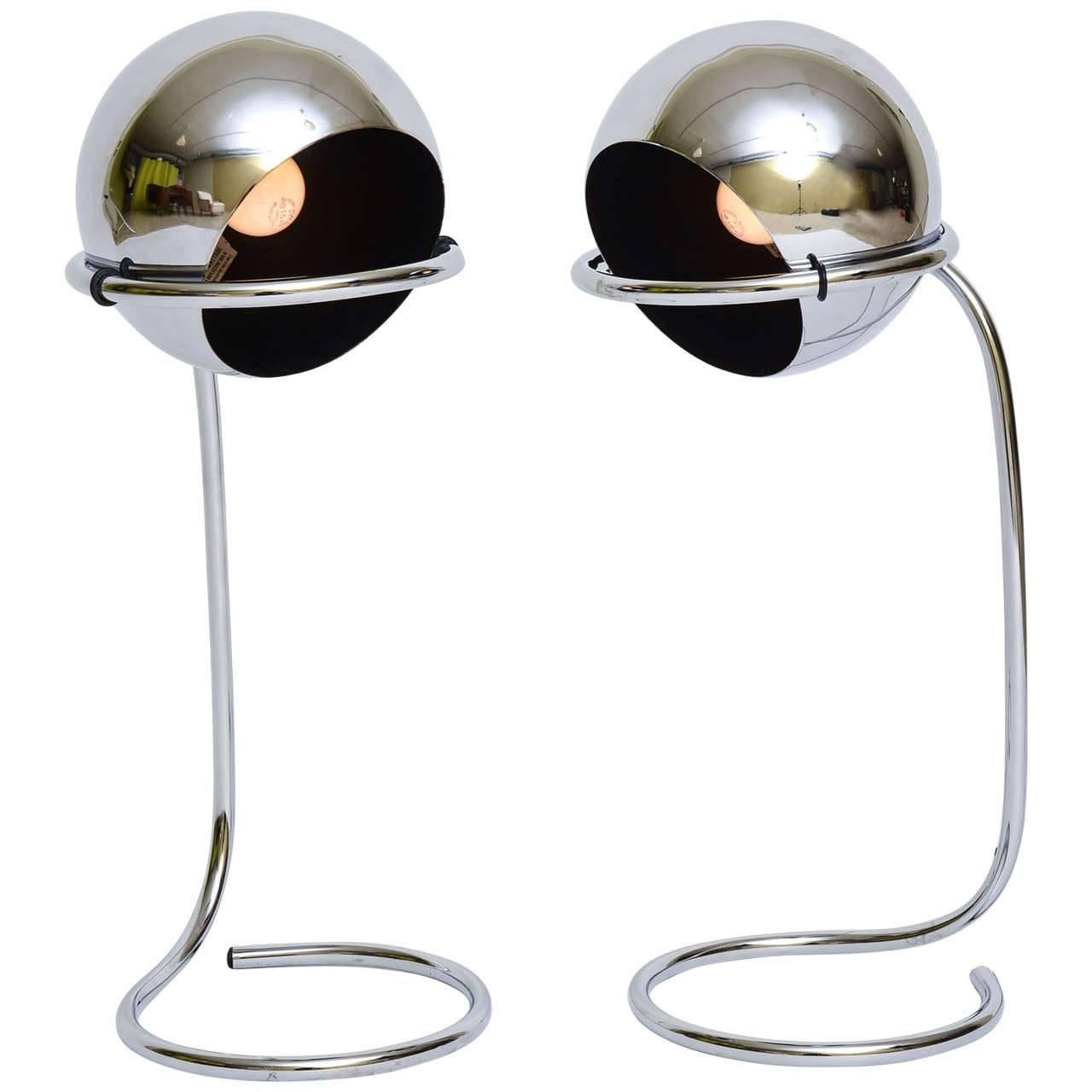 Exciting 1960s Space Age Articulated Chrome Ball Table Lamps