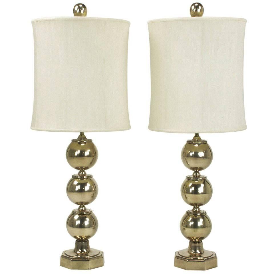 Pair of Stacked Brass Ball Table Lamps at 1stDibs brass ball lamp