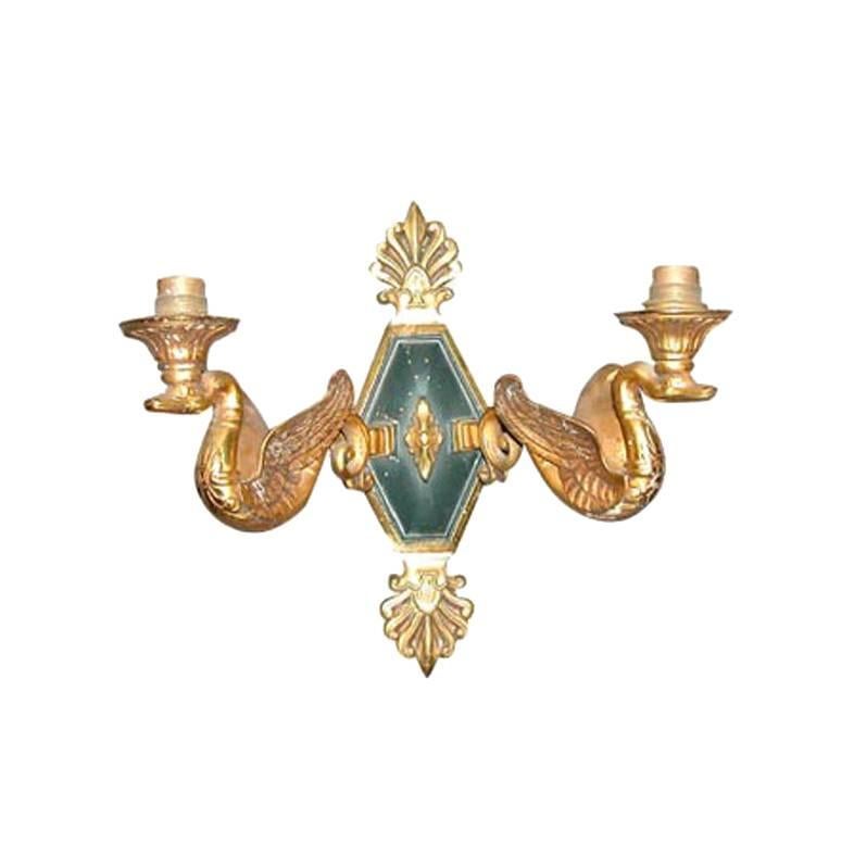 19th C French Bronze Empire Style Sconce With Two Swans Forming the Arms  For Sale