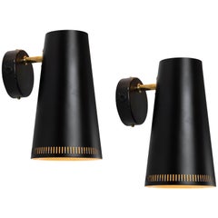 Large Pair of Paavo Tynell Black Wall Lights for Taito Oy