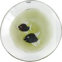 Alfredo Barbini Murano Signed Iridescent Fish Italian Art Glass Display Bowl