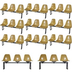 Herman Miller Eames Fiberglass Ochre Chairs on Bench Seating, 1968