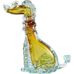 Alfredo Barbini Murano Sommerso Gold Italian Art Glass Poodle Dog Sculpture