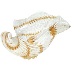 Dino Martens Aureliano Toso Murano Ribbons Italian Art Glass Seashell Bowl