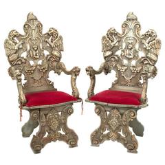 Pair of Carved Italian Sgabello Armchairs 4