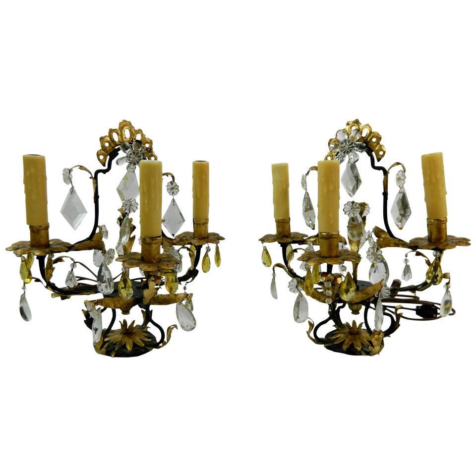 Pair of Italian Tôle Peinte Three-Light Girandole or Lamps, 19th Century