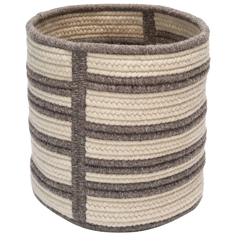 Linen Woven Basket in Natural with Leather Handles Custom Crafted in