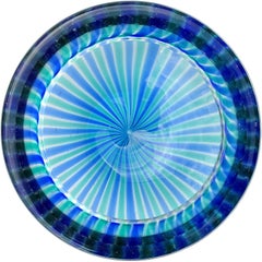 Fratelli Toso Murano Blue Green Ribbons Italian Art Glass Decorative Dish Bowl