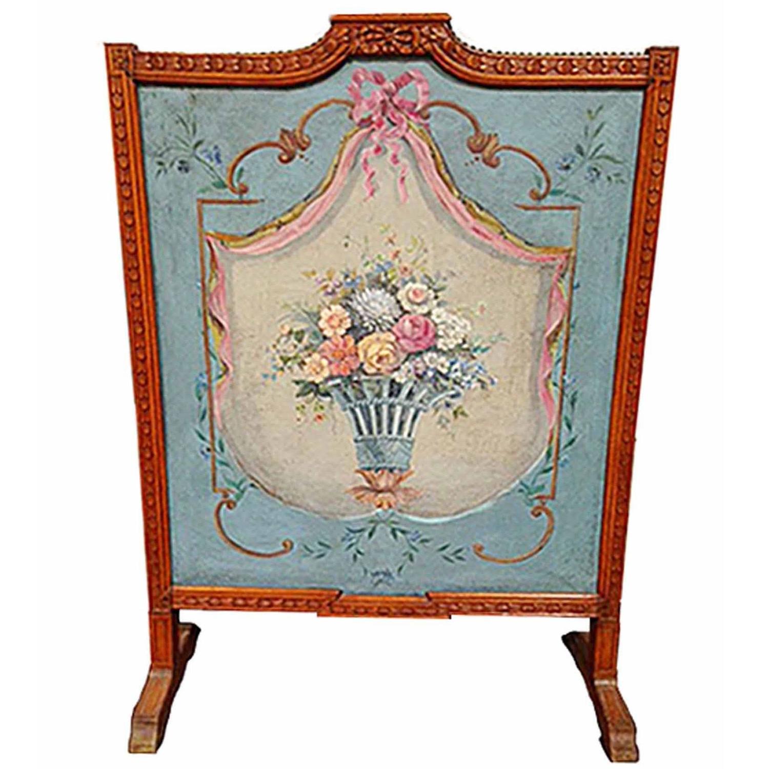 Hand-Painted Fireplace Screen, circa 18th Century For Sale at 1stdibs