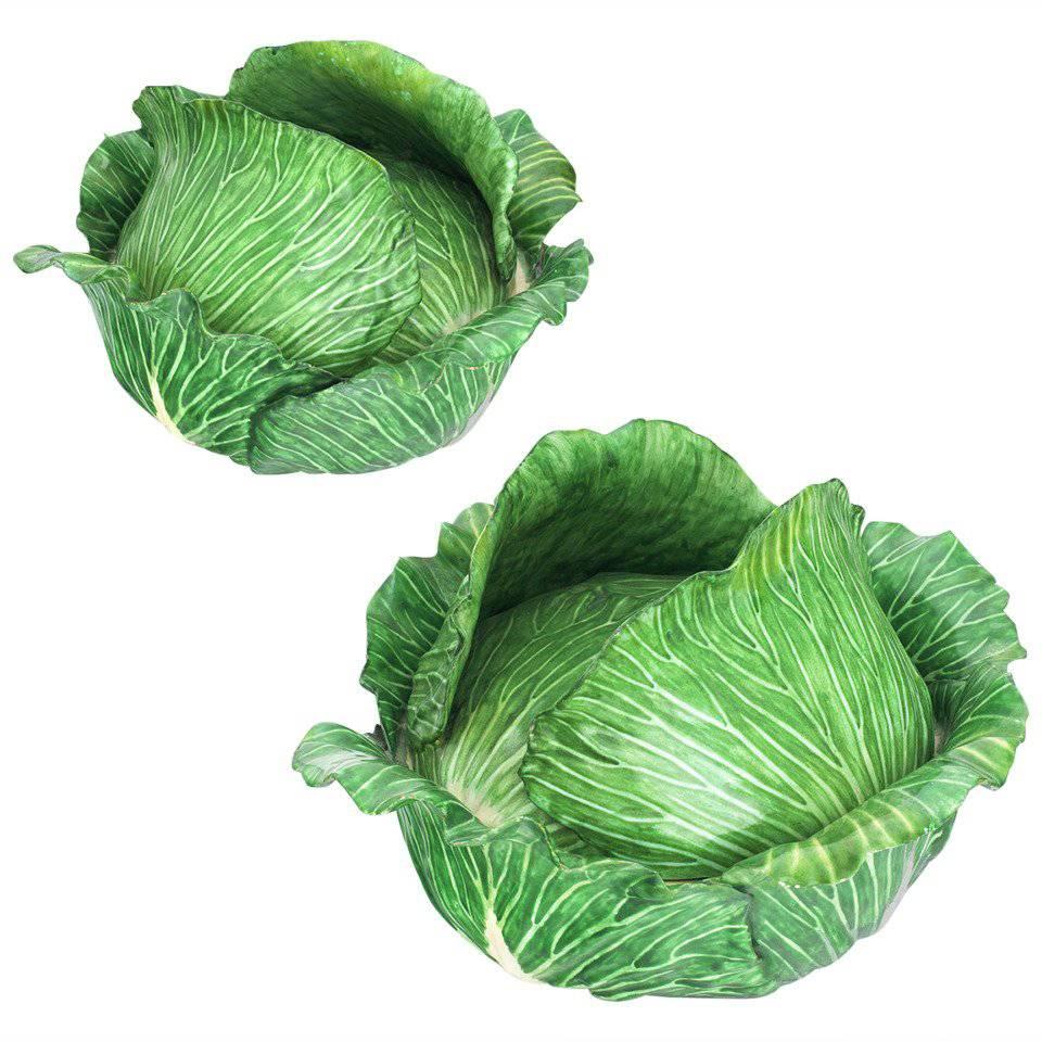 Cabbage Head Pair of Trompe L'Oeil Faïence Terrines For Sale