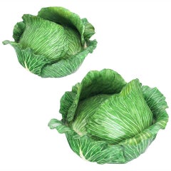 Antique Cabbage Head Pair of Trompe L'Oeil Faïence Terrines