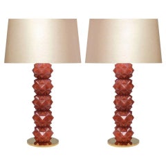 Pair of Faceted Red Rock Crystal Quartz Lamps