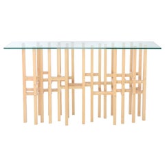 Europa 'In Stock' Modern Industrial Hall Table with Glass Top Metal & Maple Wood