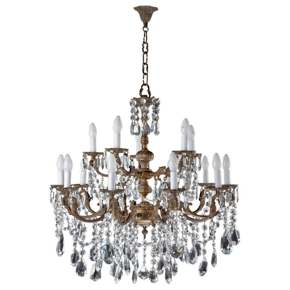 19th Century Crystal and Gilt Bronze Fifteen-Arm Chandelier