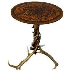 Antique Occasional Antler Table with Inlays