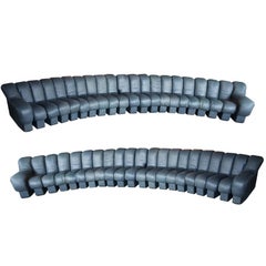 De Sede DS-600, Non-Stop Sofas, Pair 42 Sections in Charcoal Blue Leather