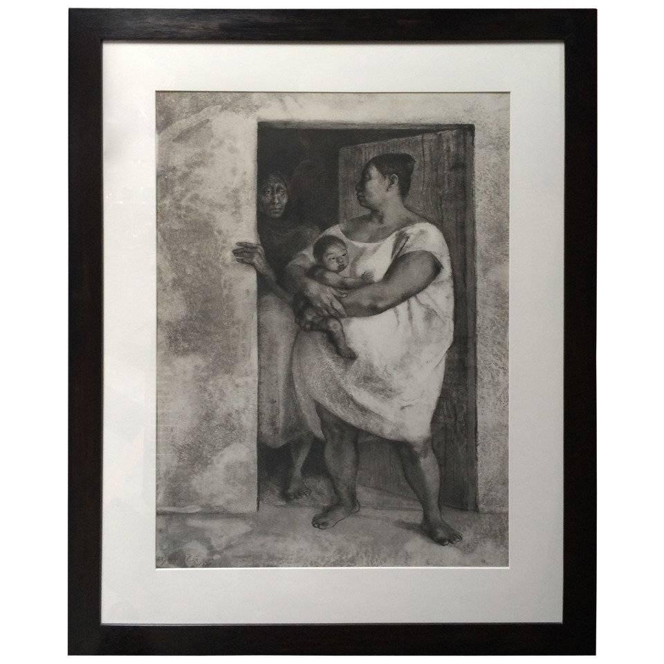 "Woman with Child in the Doorway" Lithograph by Francisco Zuniga