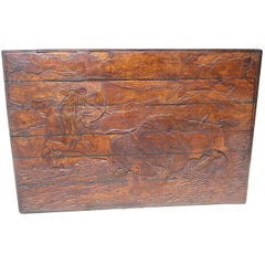 Native Hunting Buffalo Carved Wooden Wall Panel Art by Leanora Oliver Nunn