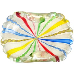Fratelli Toso Murano Rainbow Ribbons Gold Flecks Italian Art Glass Bowl
