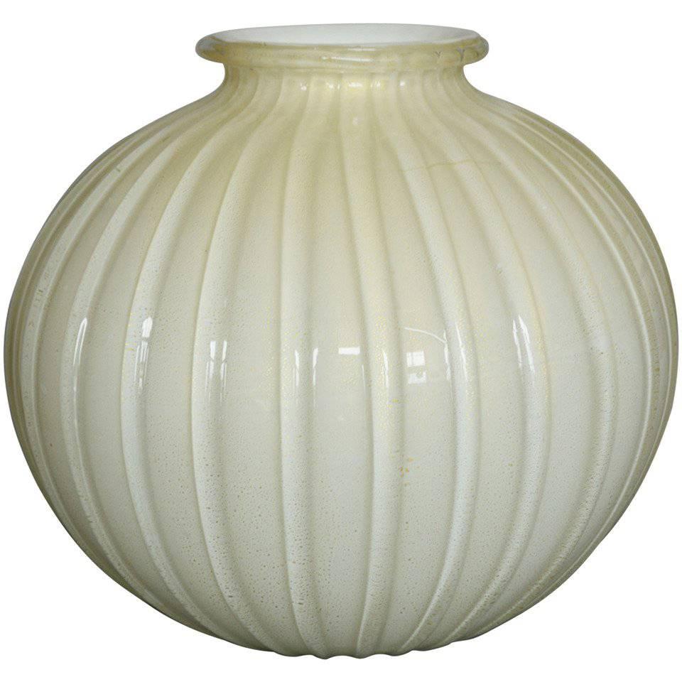 Large Spherical Ribbed Murano Vase