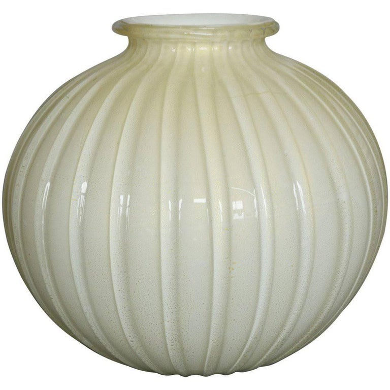 Large Spherical Ribbed Murano Vase at 1stdibs