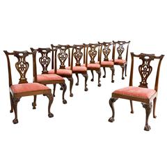 Set of Eight Chippendale Period Dining Chairs