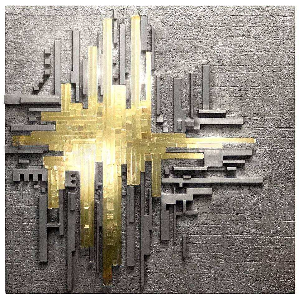 Cast Aluminium and Glass Illuminated Wall Sculpture by Poliarte For Sale