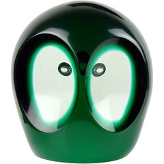 Salviati Murano Sommerso Dark Green Italian Art Glass Owl Figure Paperweight
