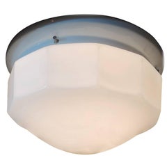 French 1950s Ceiling Light with Milk Glass Cover and Porcelain Base